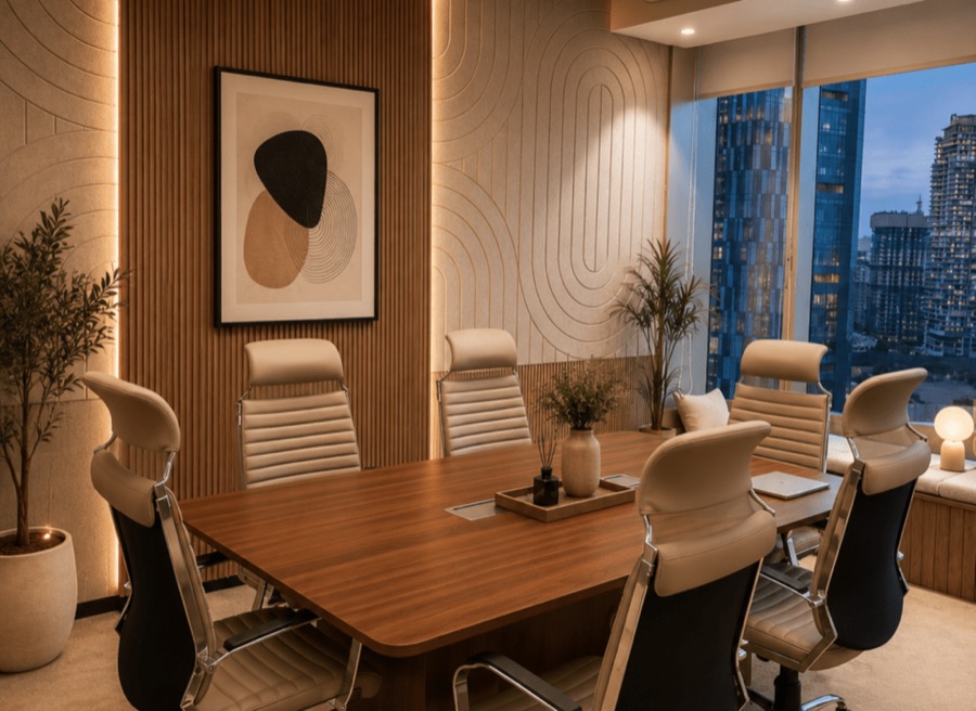 Qaarya boardroom with city view for client meetings
