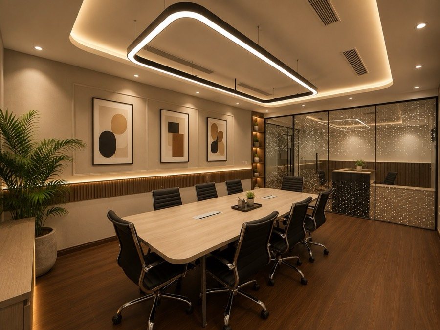 QAARYA meeting room with a long table and warm lighting for leadership planning sessions